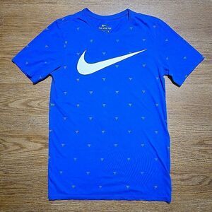 Nike Basketball Giant Swoosh Nets AOP Tee Shirt Men's Small S Dri-Fit Blue White